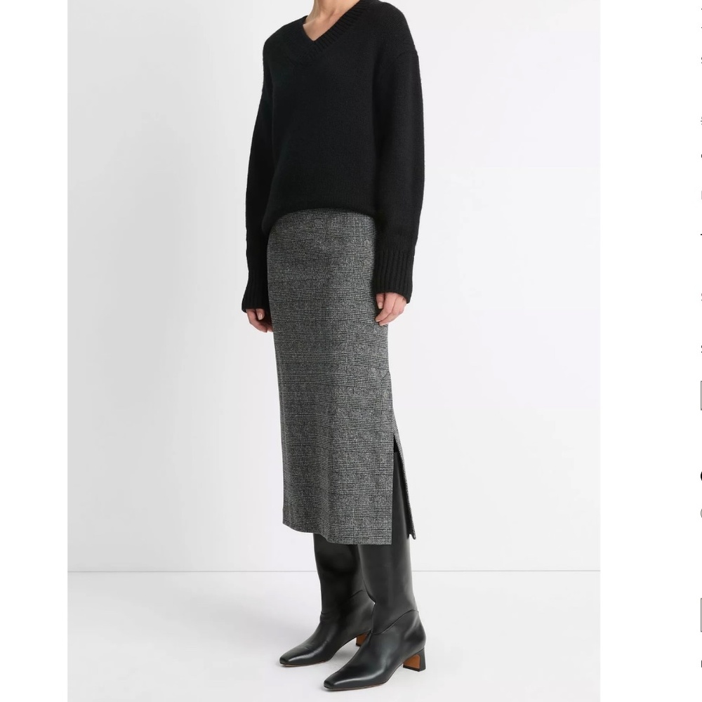 VINCE GLEN PLAID ITALIAN COTTON-BLEND SIDE-SLIT SKIRT